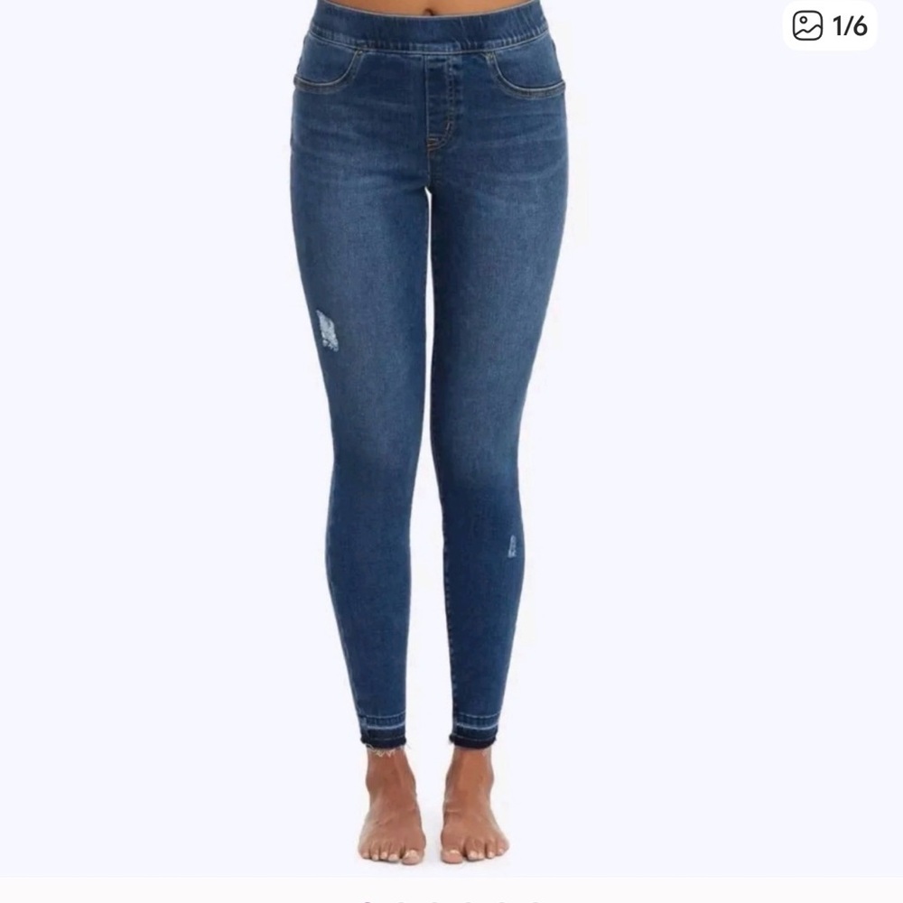 Spanx Pull on distressed Skinny Jeans